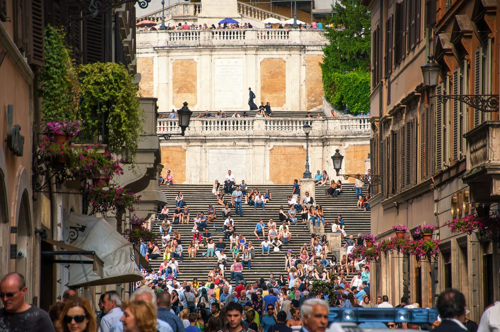 The Spanish Steps rising above the piazza in central Rome, Italy